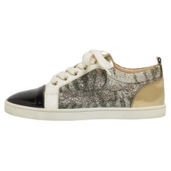 Used Christian Louboutin Multicolor Coarse Glitter and Leather Gondoliere Sneakers Si