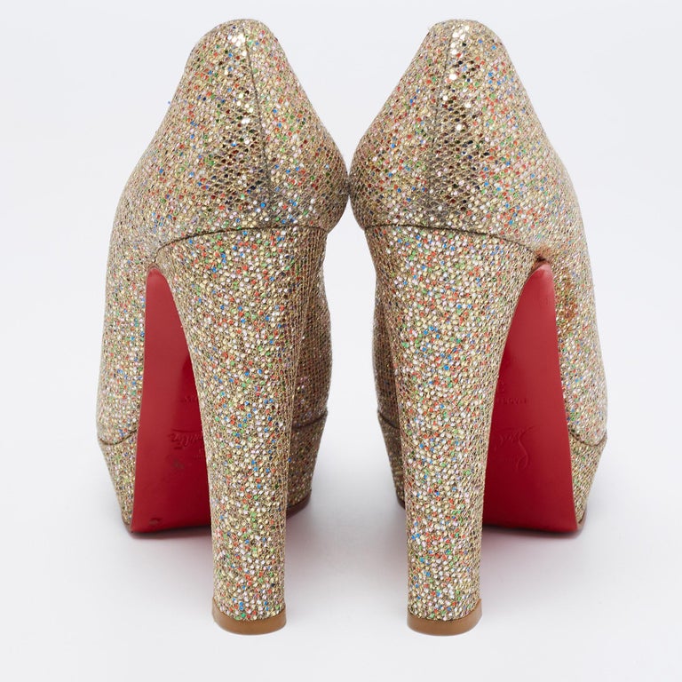 Christian Louboutin Multicolor Coarse Glitter Bibi Platform Pumps Size 37 For Sale at 1stDibs