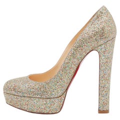 Christian Louboutin Multicolor Coarse Glitter Bibi Platform Pumps Size 38.5