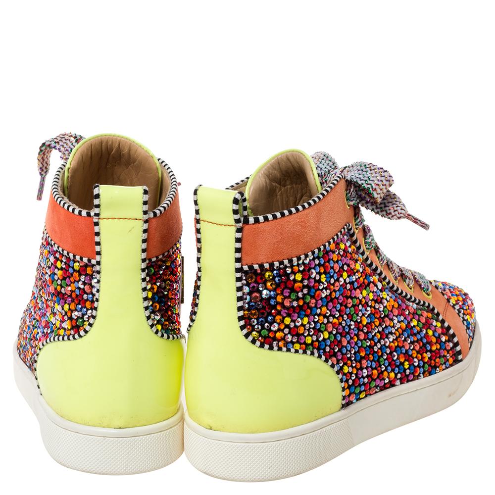 Beige Christian Louboutin Multicolor Crystal Embellished Suede High Top Size 41