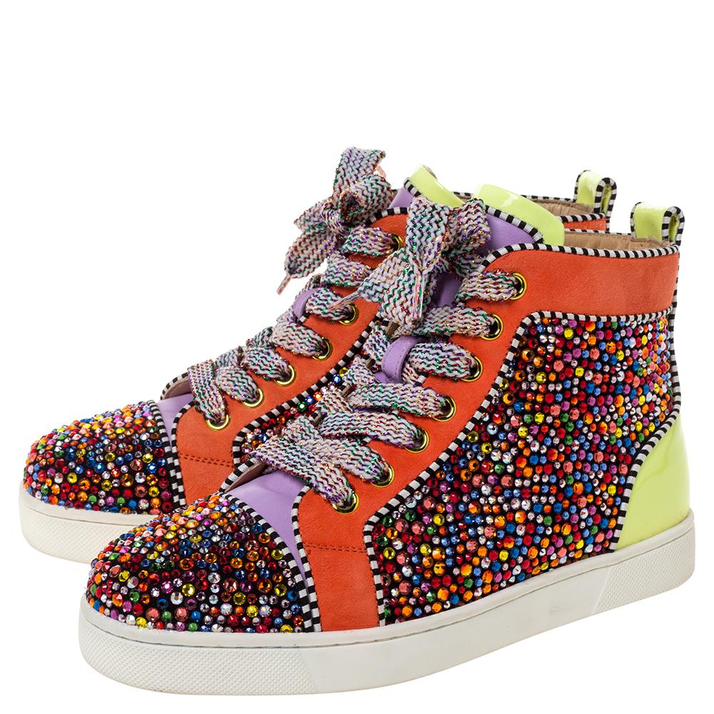 Christian Louboutin Multicolor Crystal Embellished Suede High Top Size 41 4