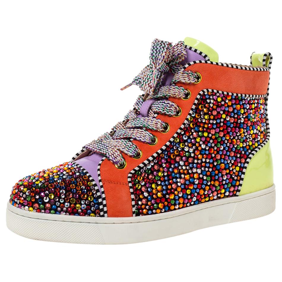 Christian Louboutin Multicolor Crystal Embellished Suede High Top Size 41