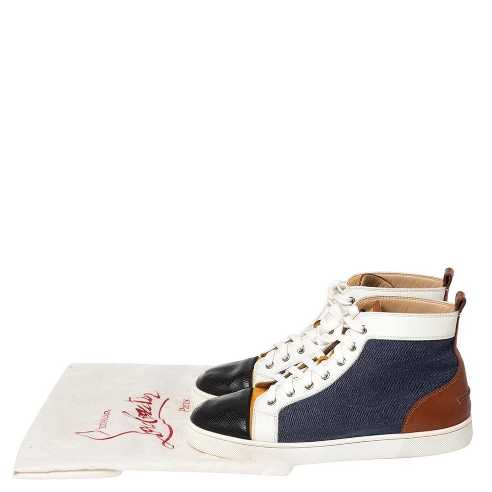 Christian Louboutin Multicolor Denim And Leather Louis Flat High Top Sneakers Si 3