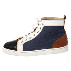 Christian Louboutin Multicolor Denim And Leather Louis Flat High Top Sneakers Si