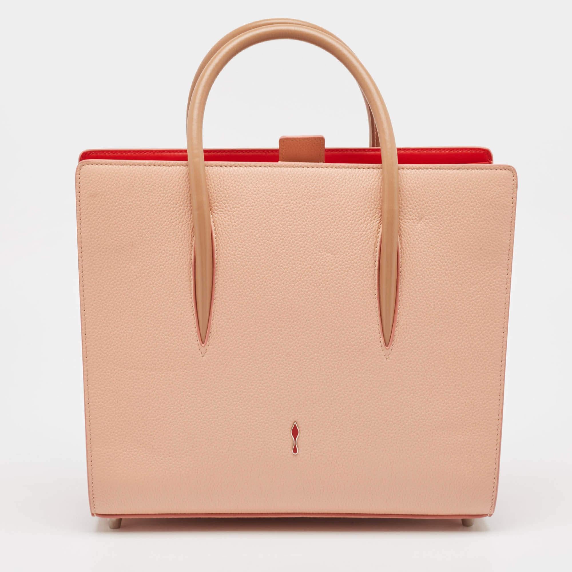 Christian Louboutin Multicolor Denim and Leather Mix Pearls Paloma Tote In Excellent Condition In Dubai, Al Qouz 2