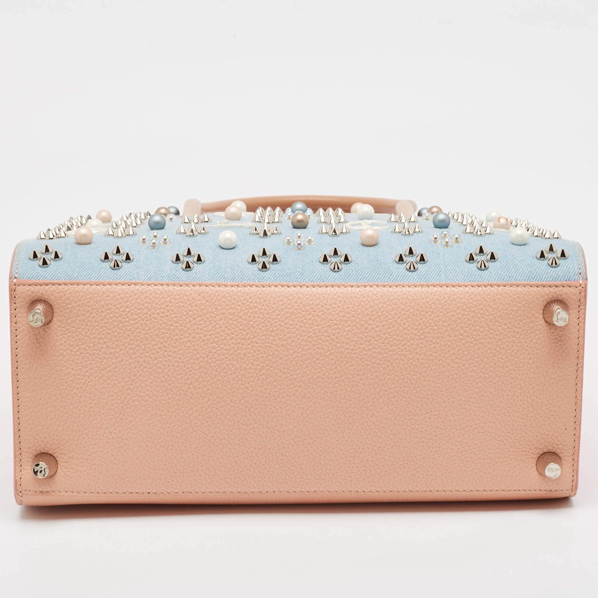 Christian Louboutin Multicolor Denim and Leather Mix Pearls Paloma Tote 3