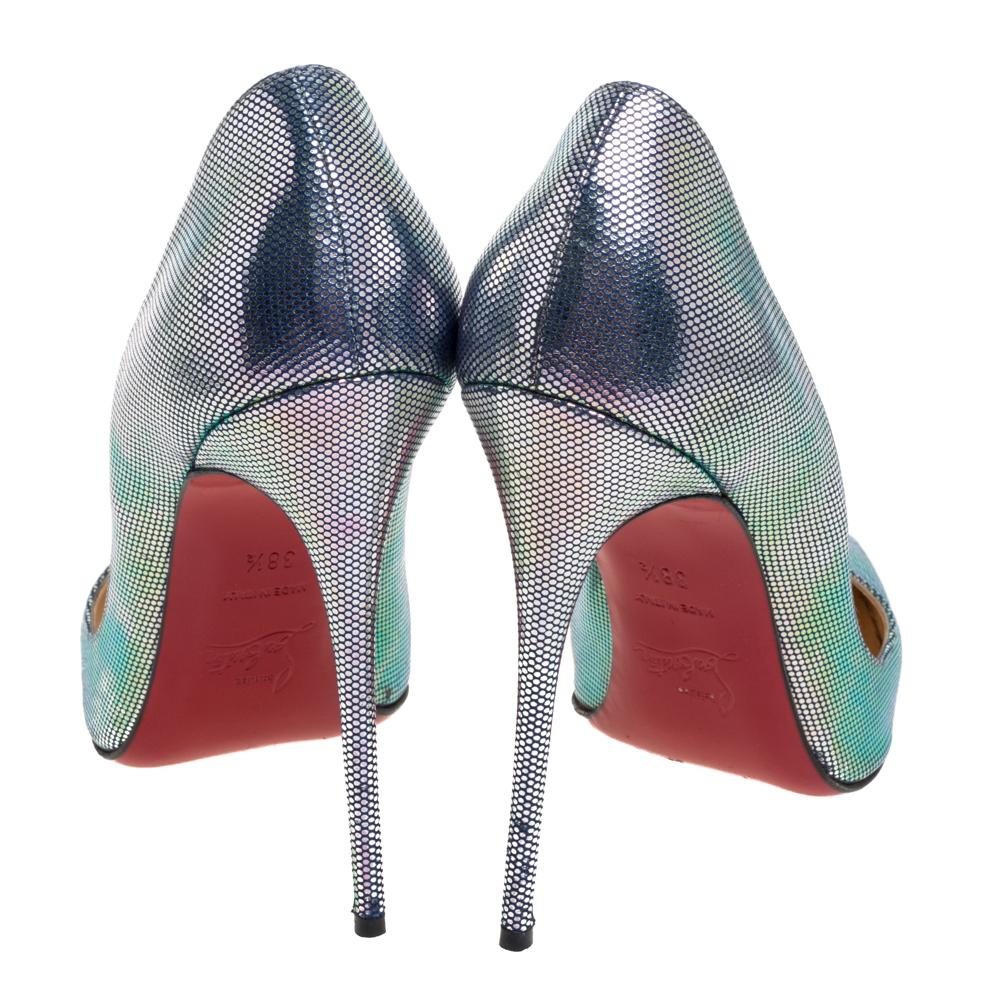 Gray Christian Louboutin Multicolor Disco Iridescent Leather So Kate Pumps Size 38.5