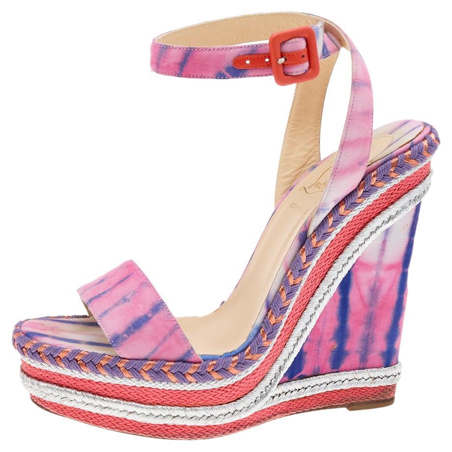 Christian Louboutin Multicolor  Duplice Ankle Strap Wedges Sandals Size 39 For Sale