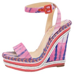 Christian Louboutin Multicolor  Duplice Ankle Strap Wedges Sandals Size 39