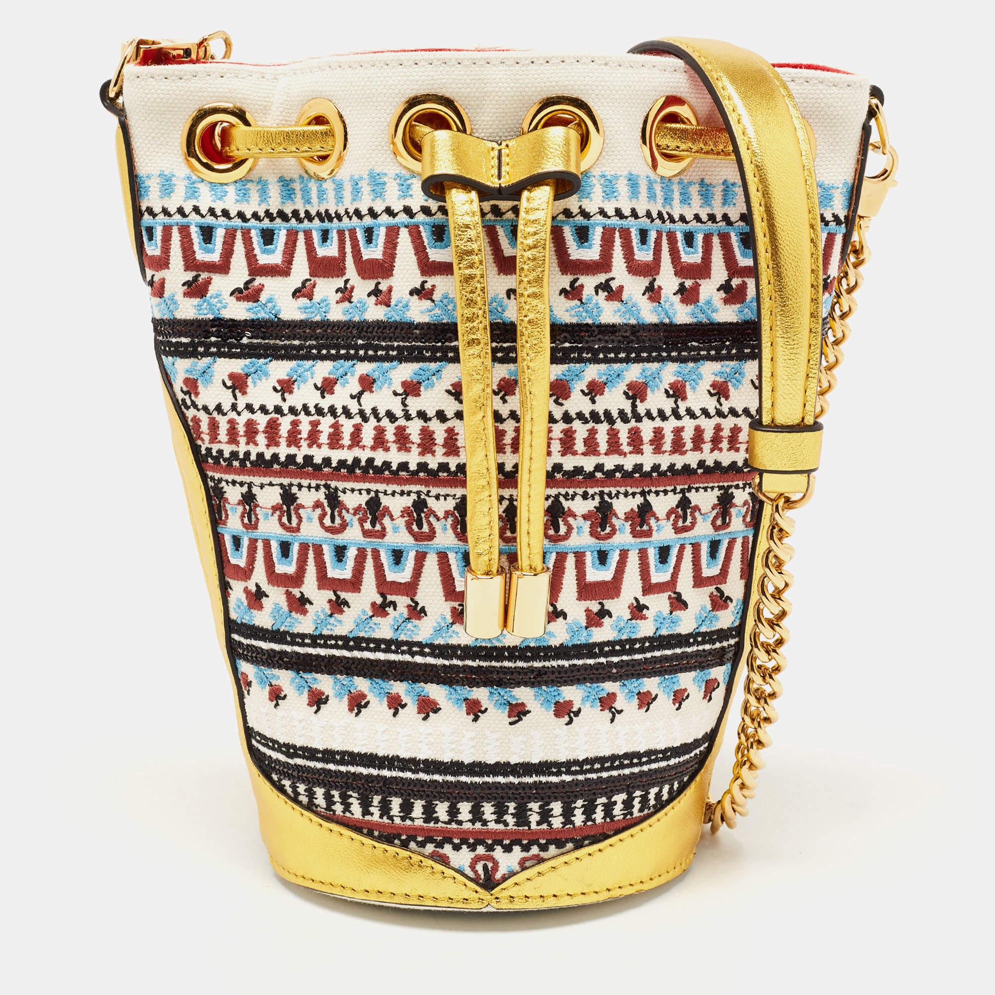 Christian Louboutin Multicolor Embroidered Canvas Loubiphore Tote 7