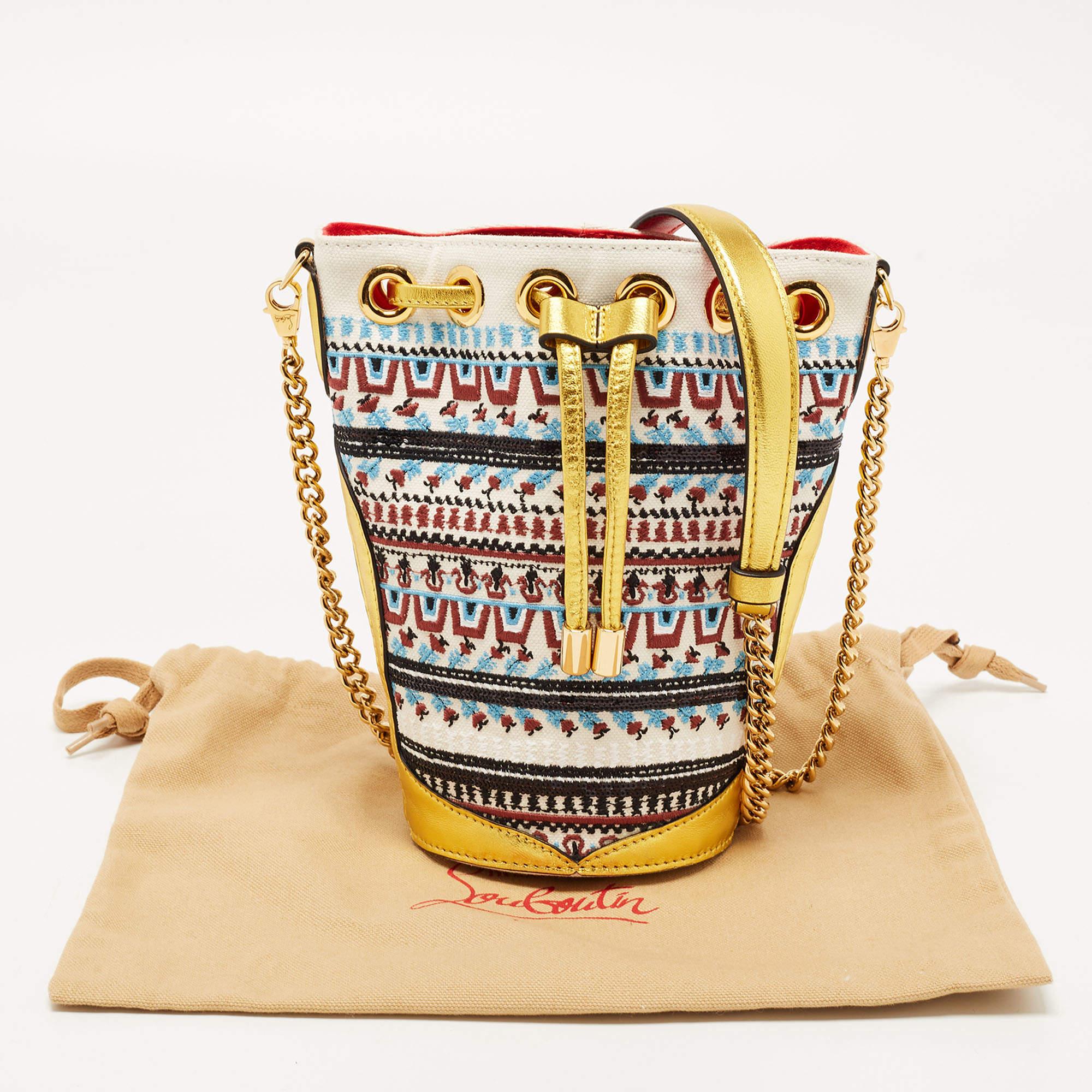 Christian Louboutin Multicolor Embroidered Canvas Loubiphore Tote 3