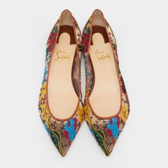 Christian Louboutin Multicolor Embroidered Mesh Follies Ballet Flats Size 38