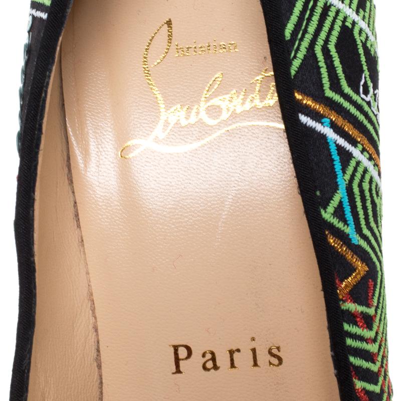 Christian Louboutin Multicolor Embroidered Satin Sequins Platform  Size 38 2