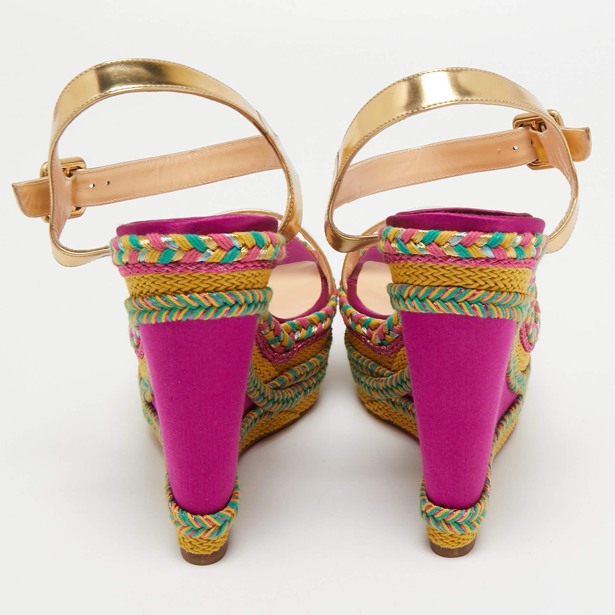 Christian Louboutin Mehrfarbige Espadrille-Sandalen mit Knöchelriemen Größe 41 (Pink) im Angebot