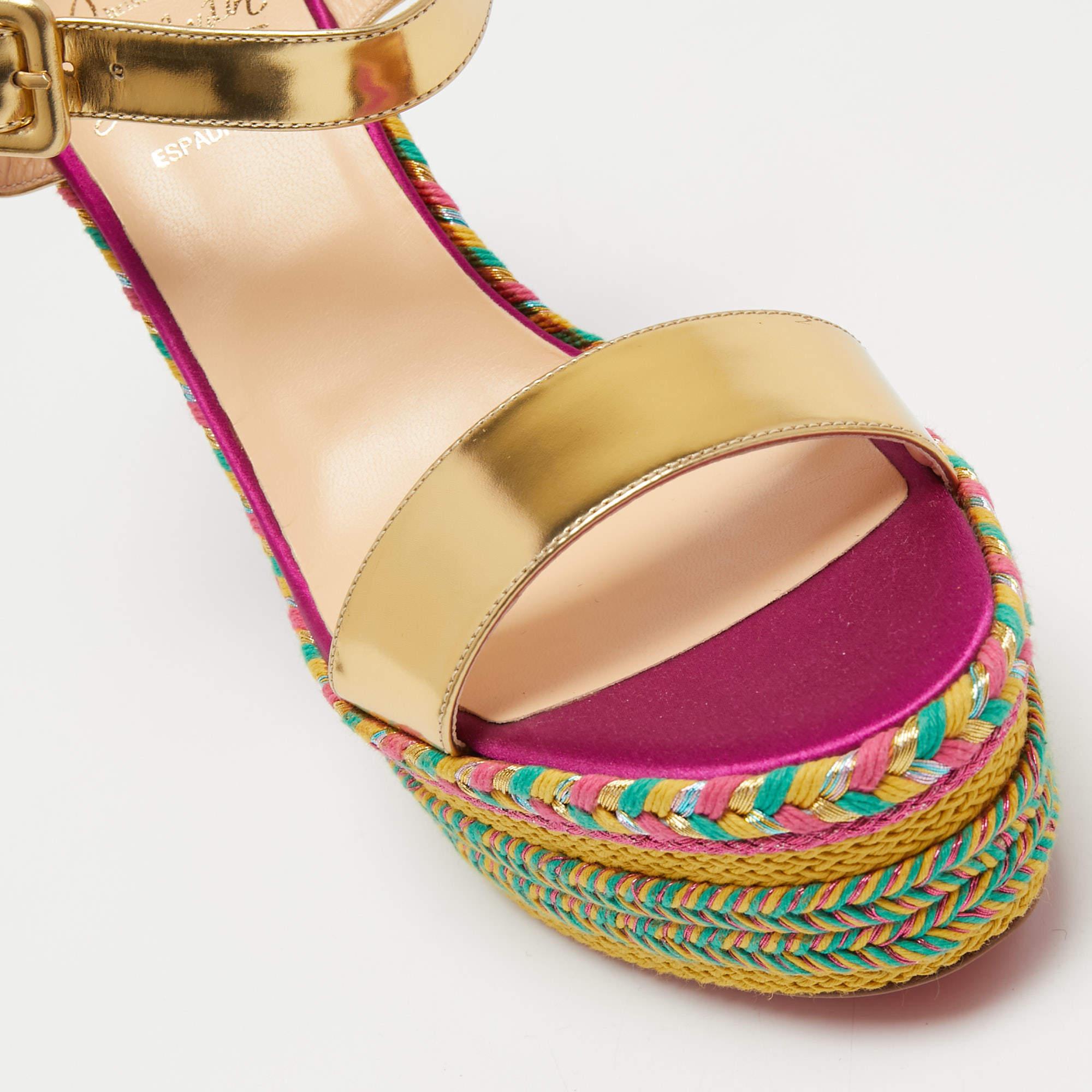 Christian Louboutin Multicolor Espadrille Wedge Ankle Strap Sandals Size 41 For Sale 2