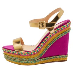 Christian Louboutin Multicolor Espadrille Wedge Ankle Strap Sandals Size 41