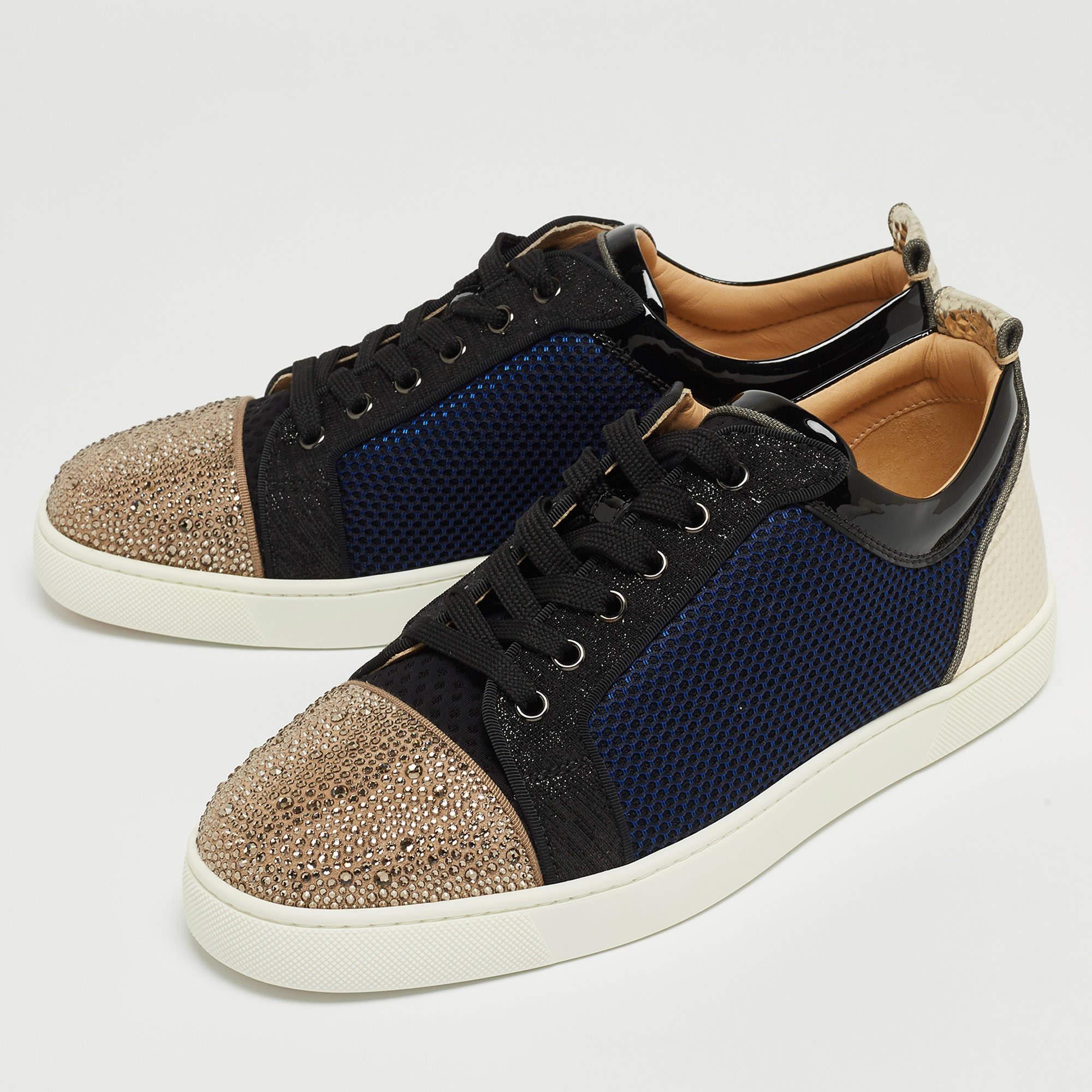 Christian Louboutin Multicolor Fabric and Fabric Louis Junior Strass Sneakers Si In Excellent Condition For Sale In Dubai, Al Qouz 2