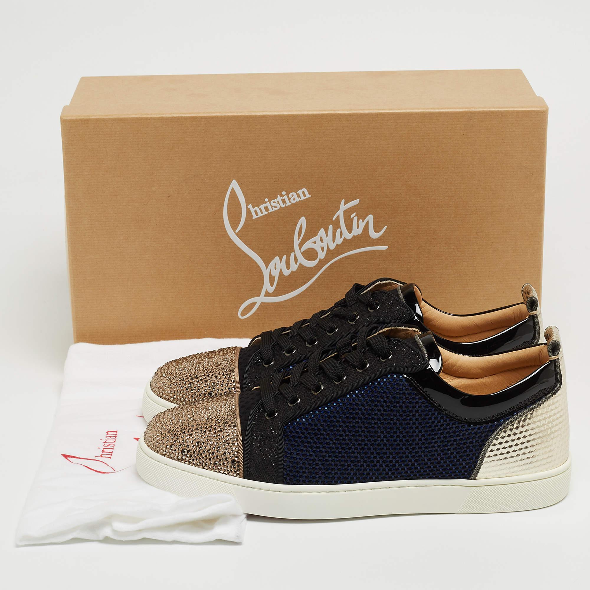 Christian Louboutin Multicolor Fabric and Fabric Louis Junior Strass Sneakers Si For Sale 4