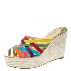 Christian Louboutin Multicolor Fabric Crepon 110 Espadrille Wedge Sandals Size 3