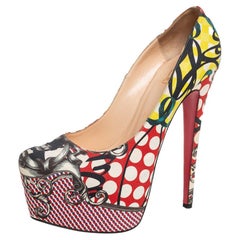 Christian Louboutin Multicolor Fabric Daffodile Platform Pumps Size 38