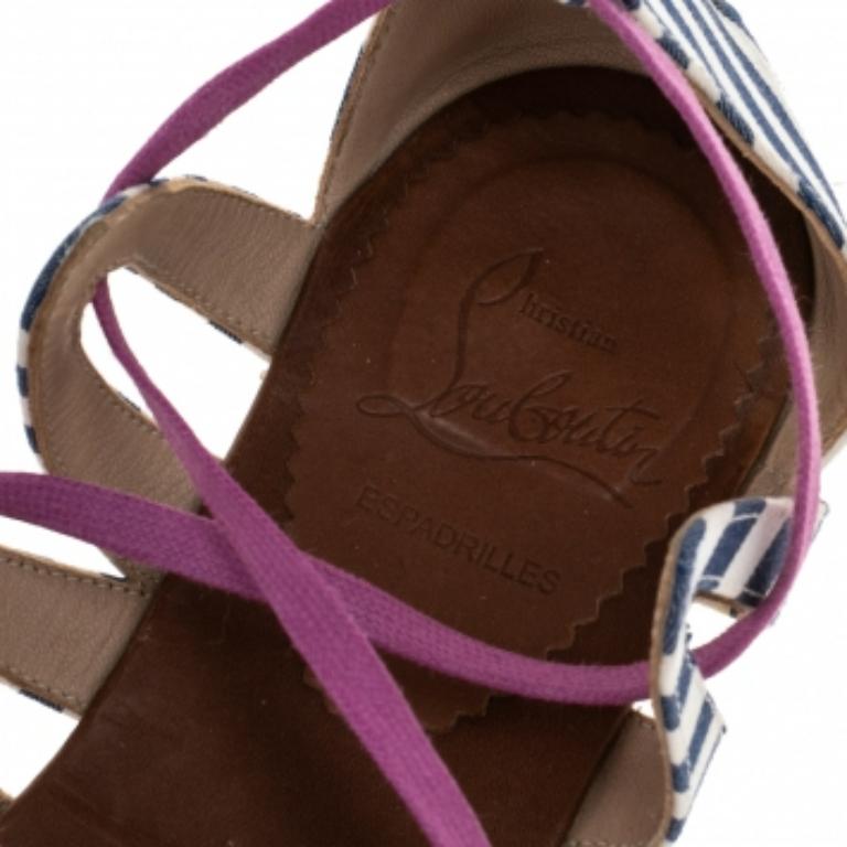 Christian Louboutin - Sandales plates espadrilles enveloppantes en tissu multicolore, taille 36 Bon état - En vente à Dubai, Al Qouz 2