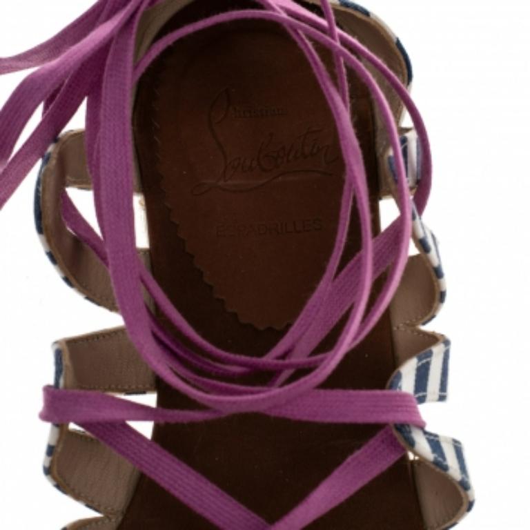 Christian Louboutin - Sandales plates espadrilles enveloppantes en tissu multicolore, taille 36 en vente 1