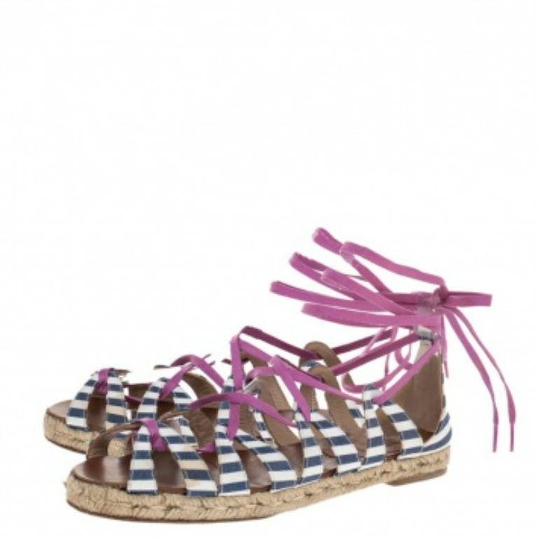 Christian Louboutin - Sandales plates espadrilles enveloppantes en tissu multicolore, taille 36 en vente 3