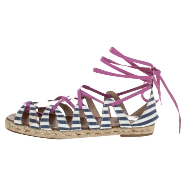 Christian Louboutin Multicolor Fabric Espadrille Ankle Wrap Flat Sandals Size 36