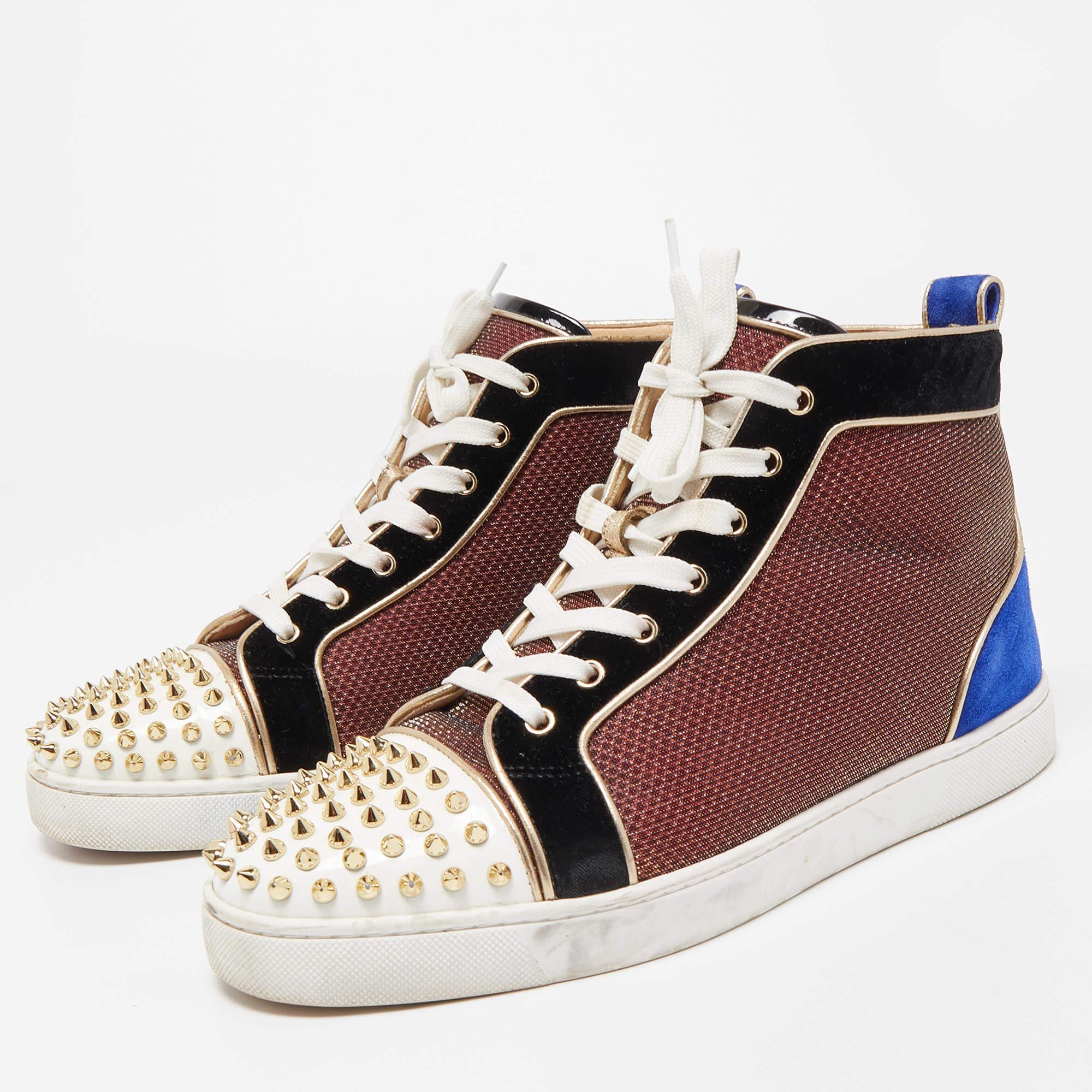 Men's Christian Louboutin Multicolor Fabric Louis Spike High Top Sneakers Size 42.5