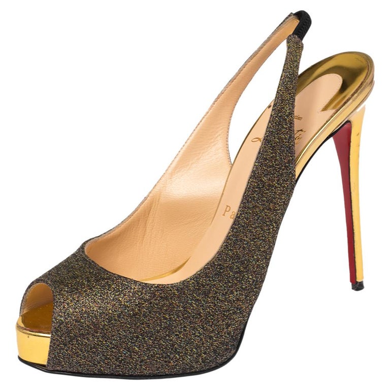 Christian Louboutin Multicolor Fabric Peep Toe Platform Sandals Size 37.5  For Sale at 1stDibs