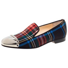Christian Louboutin Multicolor Fabric Rollergirl Chain-Link Loafers Size 36.5