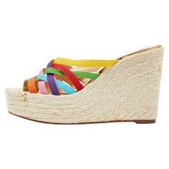 Christian Louboutin Multicolor Fabric Strappy Wedge Platform Sandals Size 37