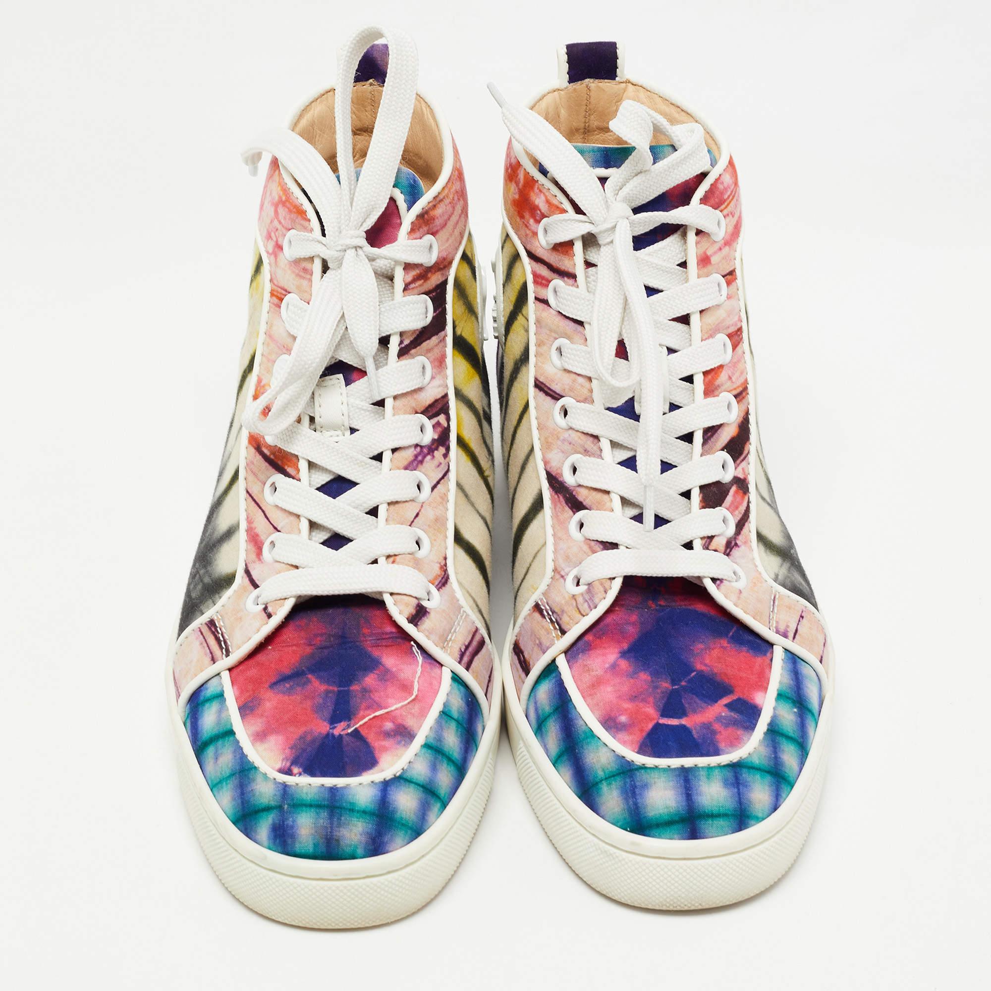 Women's Christian Louboutin Multicolor Fabric Tie Dye High Top Sneakers Size 39.5 For Sale