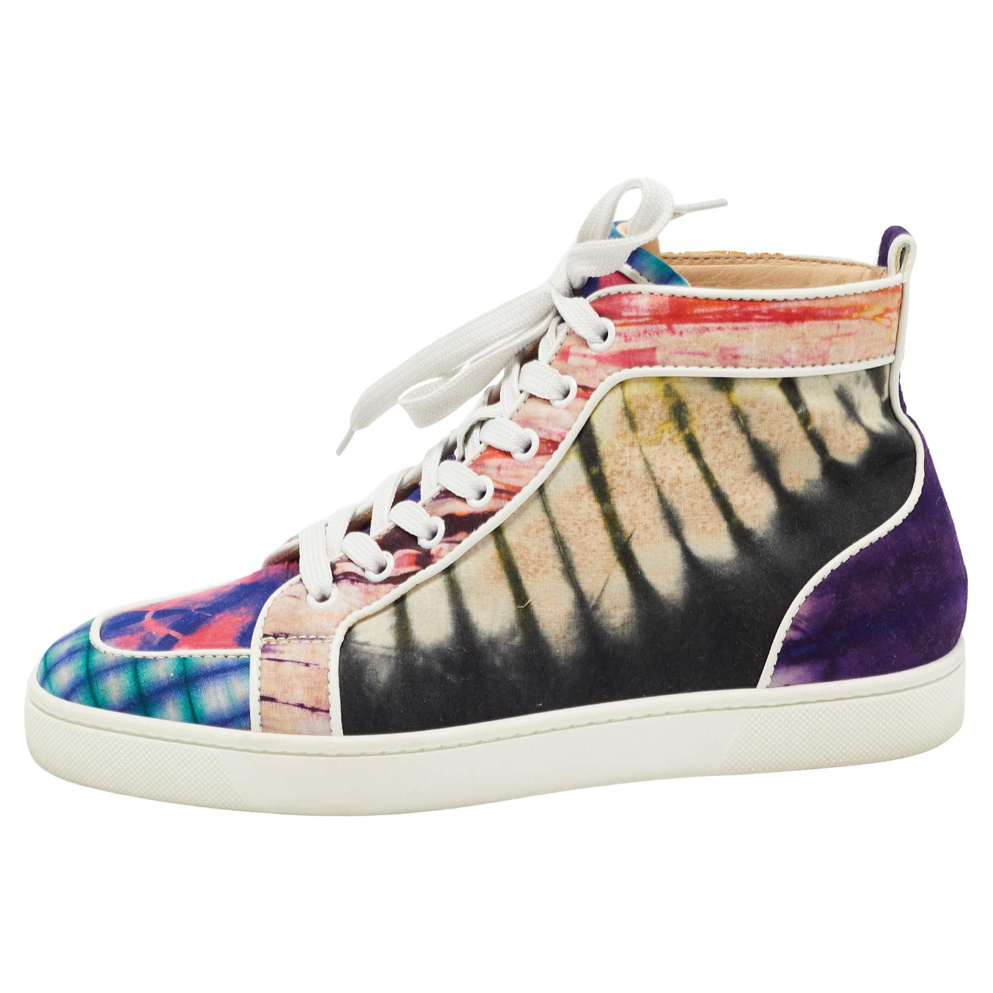 Christian Louboutin Multicolor Fabric Tie Dye High Top Sneakers Size 39.5 For Sale