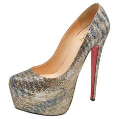 Christian Louboutin Multicolor Glitter Daffodile Platform Pumps Size 38