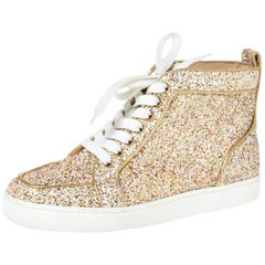 Christian Louboutin Multicolor Glitter Fabric Bip Bip High Top Sneakers Size 39