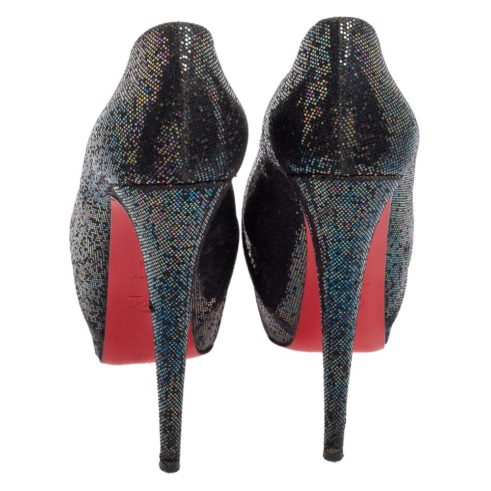 Black Christian Louboutin Multicolor Glitter Fabric Highness Pumps Size 39.5 For Sale