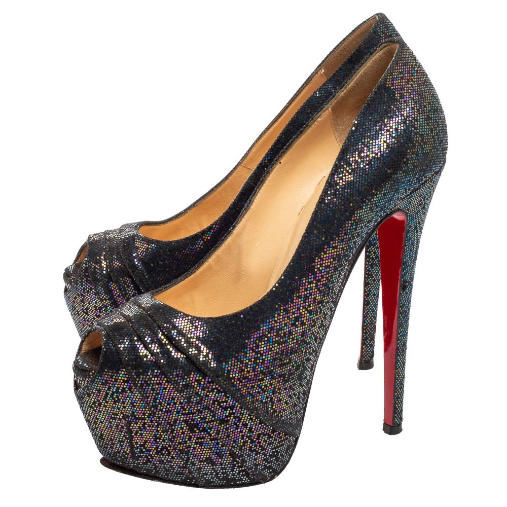 Christian Louboutin Multicolor Glitter Fabric Highness Pumps Size 39.5 For Sale 2