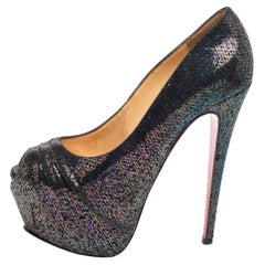 Used Christian Louboutin Multicolor Glitter Fabric Highness Pumps Size 39.5