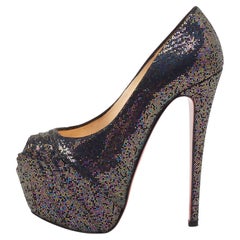 Christian Louboutin Multicolor Glitter Fabric Peep-Toe Pumps Size 37