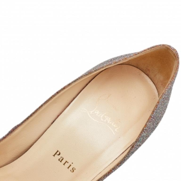 Christian Louboutin Mehrfarbige Glitter Lady Peep Toe Plateau Pumps Größe 38,5 (Braun) im Angebot