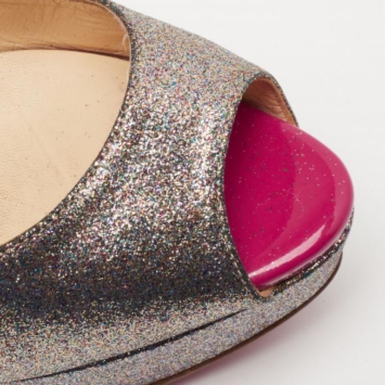Christian Louboutin Multicolor Glitter Lady Peep Toe Platform Pumps Size 38.5 For Sale 2