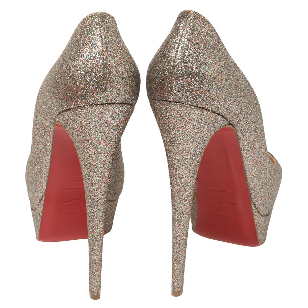 Women's Christian Louboutin Multicolor Glitter Lady Peep Toe Pumps Size 40 For Sale