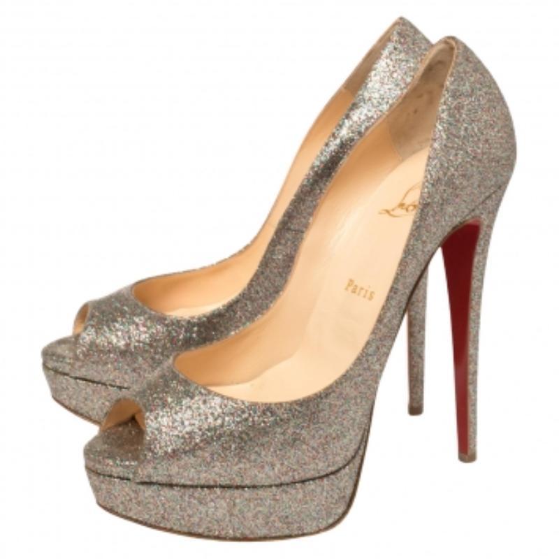 Christian Louboutin Multicolor Glitter Lady Peep Toe Pumps Size 40 For Sale 2