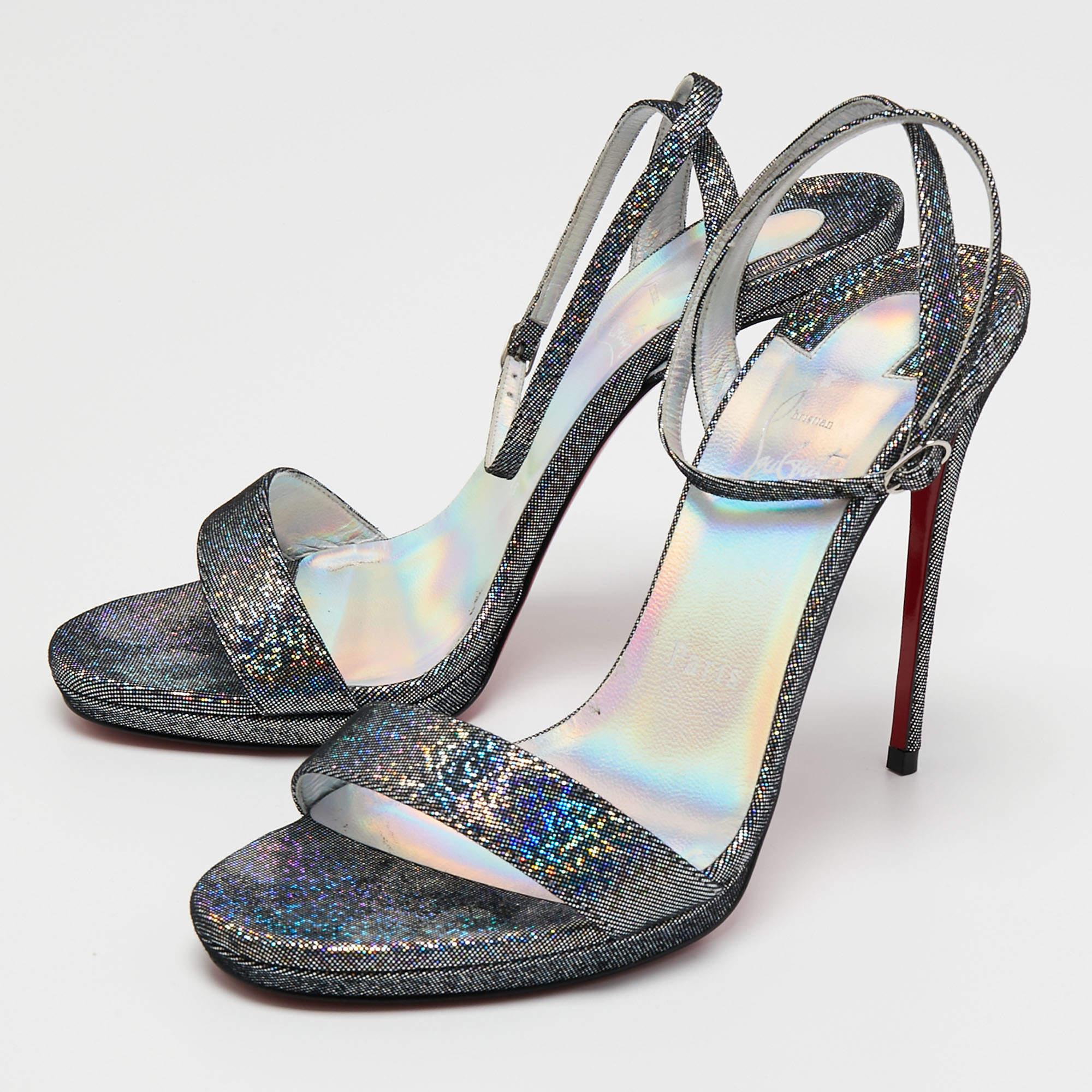 Christian Louboutin Multicolor Glitter Loubi Queen Sandals Size 38.5 In Good Condition For Sale In Dubai, Al Qouz 2