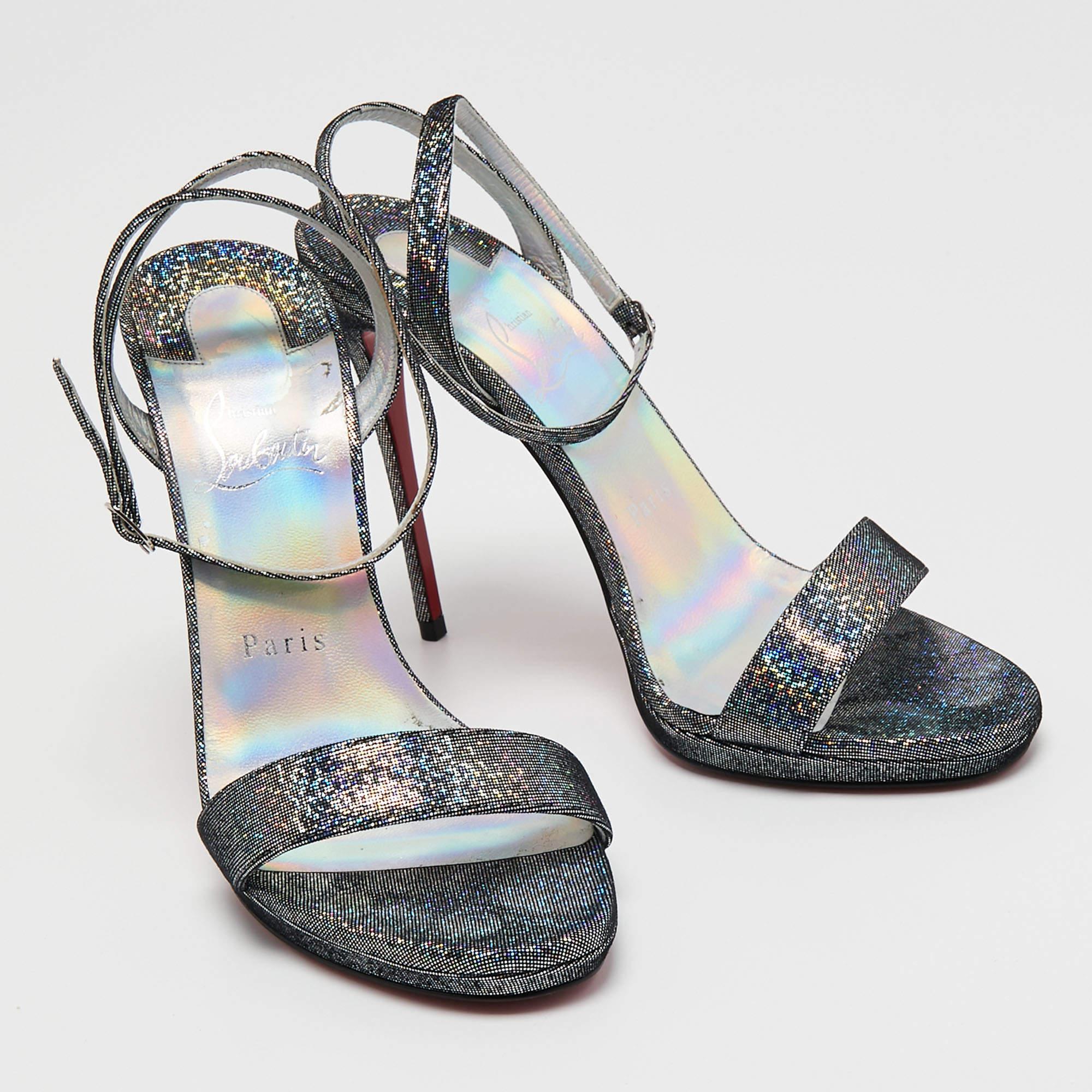 Women's Christian Louboutin Multicolor Glitter Loubi Queen Sandals Size 38.5 For Sale