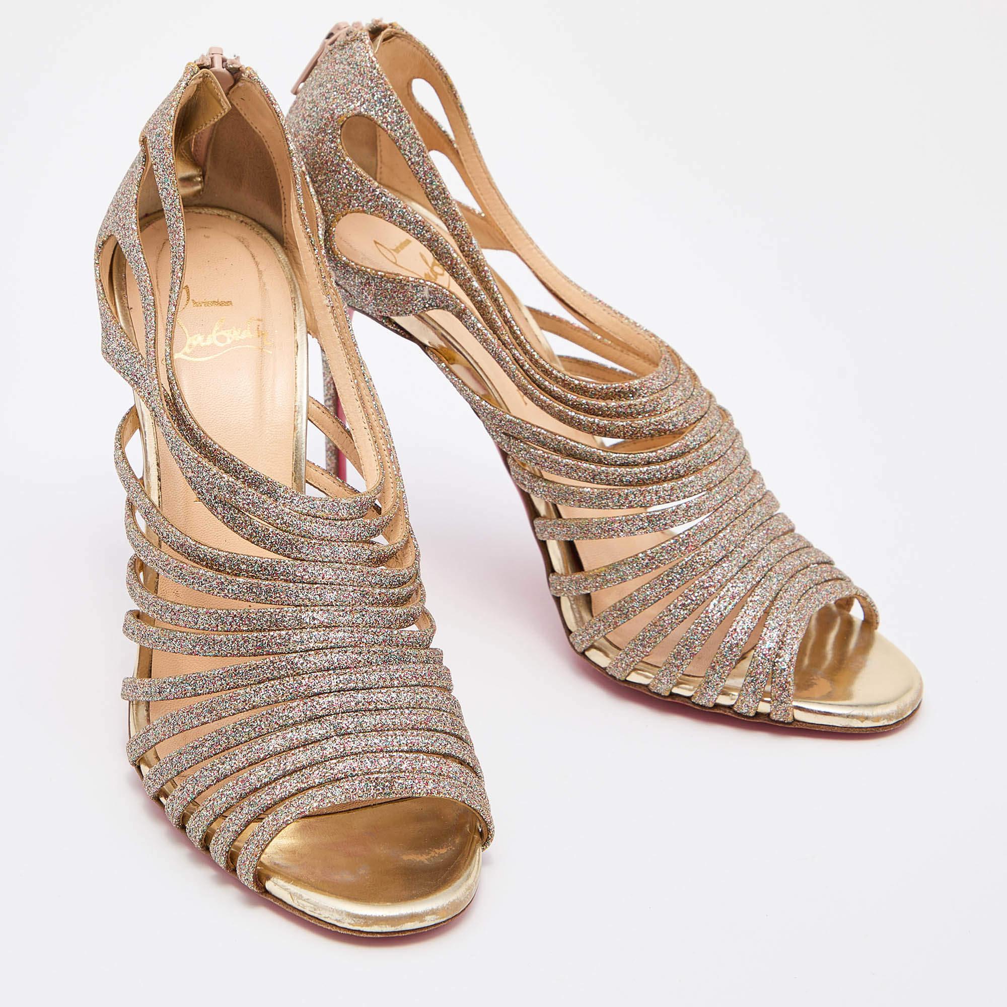 Women's Christian Louboutin Multicolor Glitter Mul Tibrida Strappy Sandals Size 38.5 For Sale