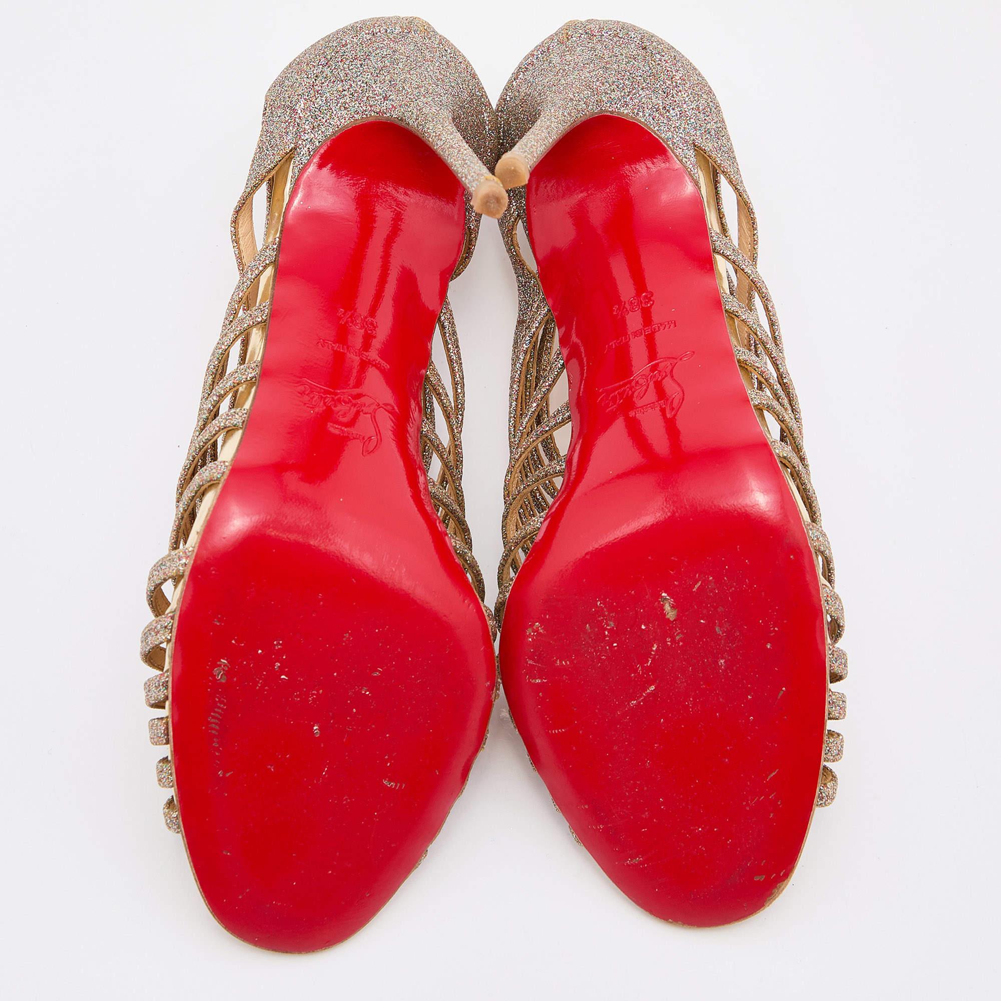 Christian Louboutin Multicolor Glitter Mul Tibrida Strappy Sandals Size 38.5 For Sale 3