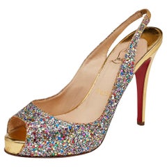 Christian Louboutin Multicolor Glitter No Prive Slingback Sandals Size 39