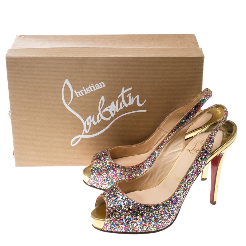 Women's Christian Louboutin Multicolor Glitter N°Prive Slingback Sandals Size 38